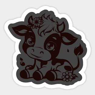 Adorable Sitting Cow with Flowers in Hair Sticker